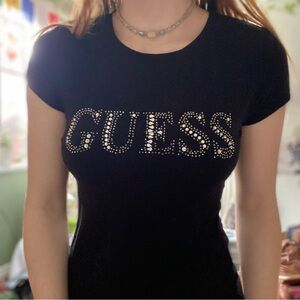 Guess Black Tee with Embellished Logo